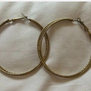 Large Gold Tone Triple Hoop Pierced Earrings 2.5"  Super Cute!